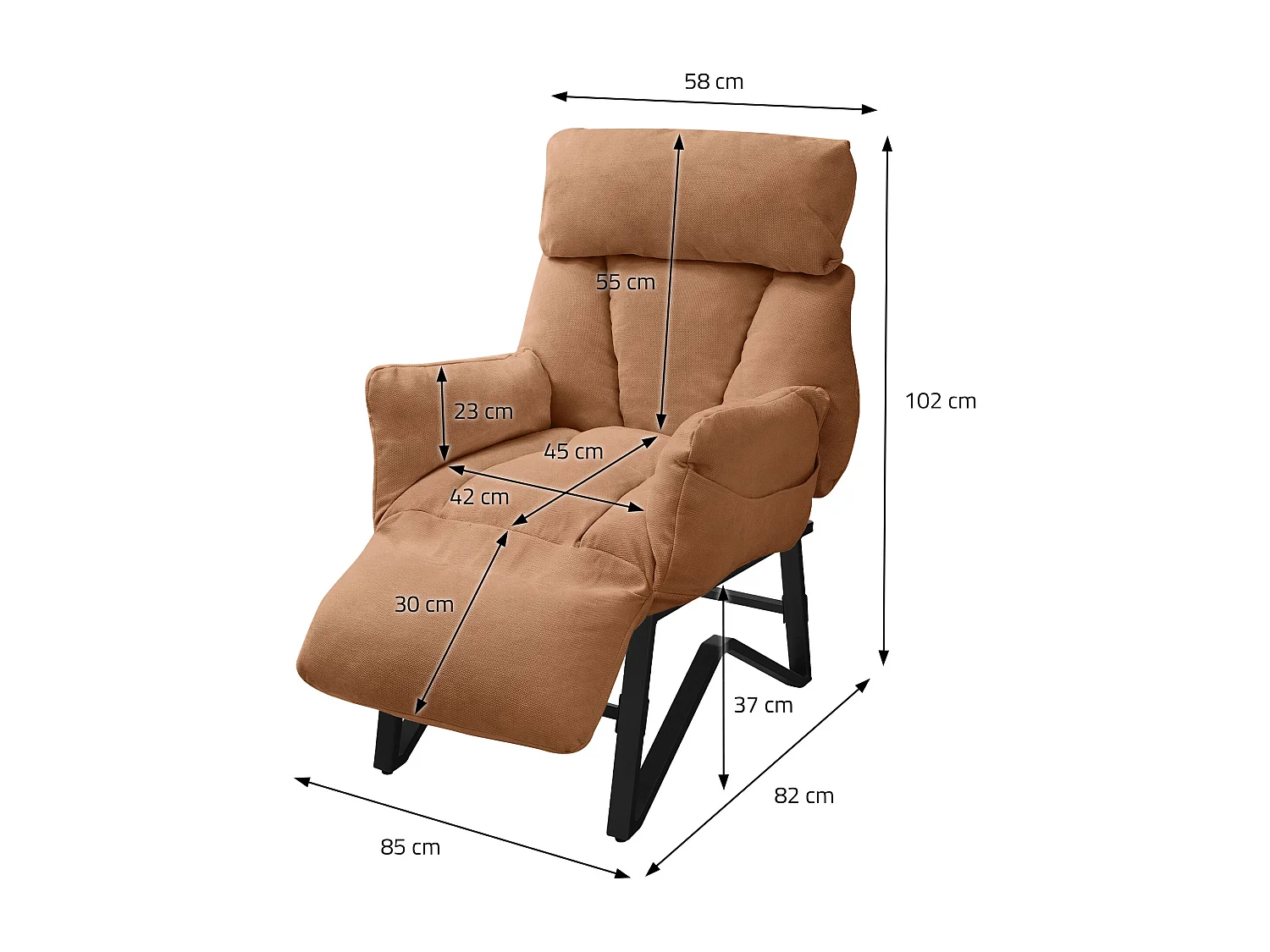 Fauteuil relax marron en lin structure acier dossier et repose-pied réglables accoudoirs rabattables siège inclinable rembourré chaise longue lecture