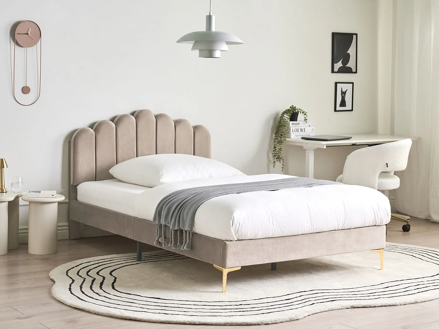 Bed Velvet SAUVIAN 120 x 200 cm (EU Small Double) Taupe