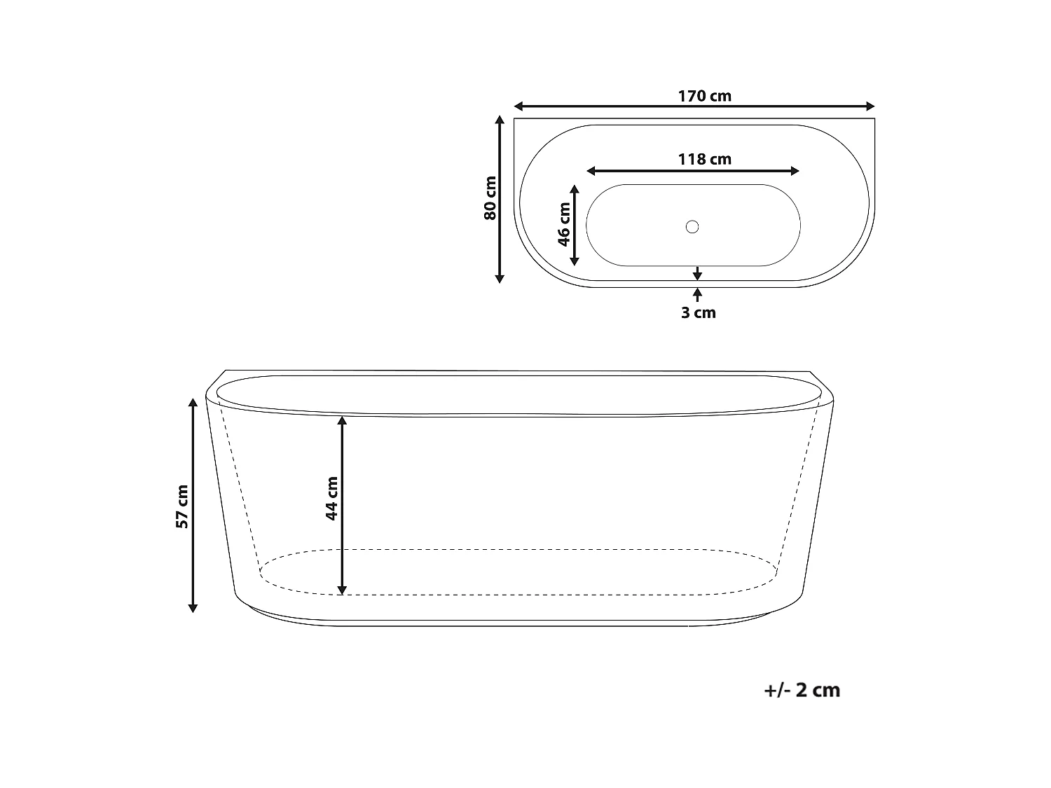 Baignoire SERENA 170 x 80 cm Blanc