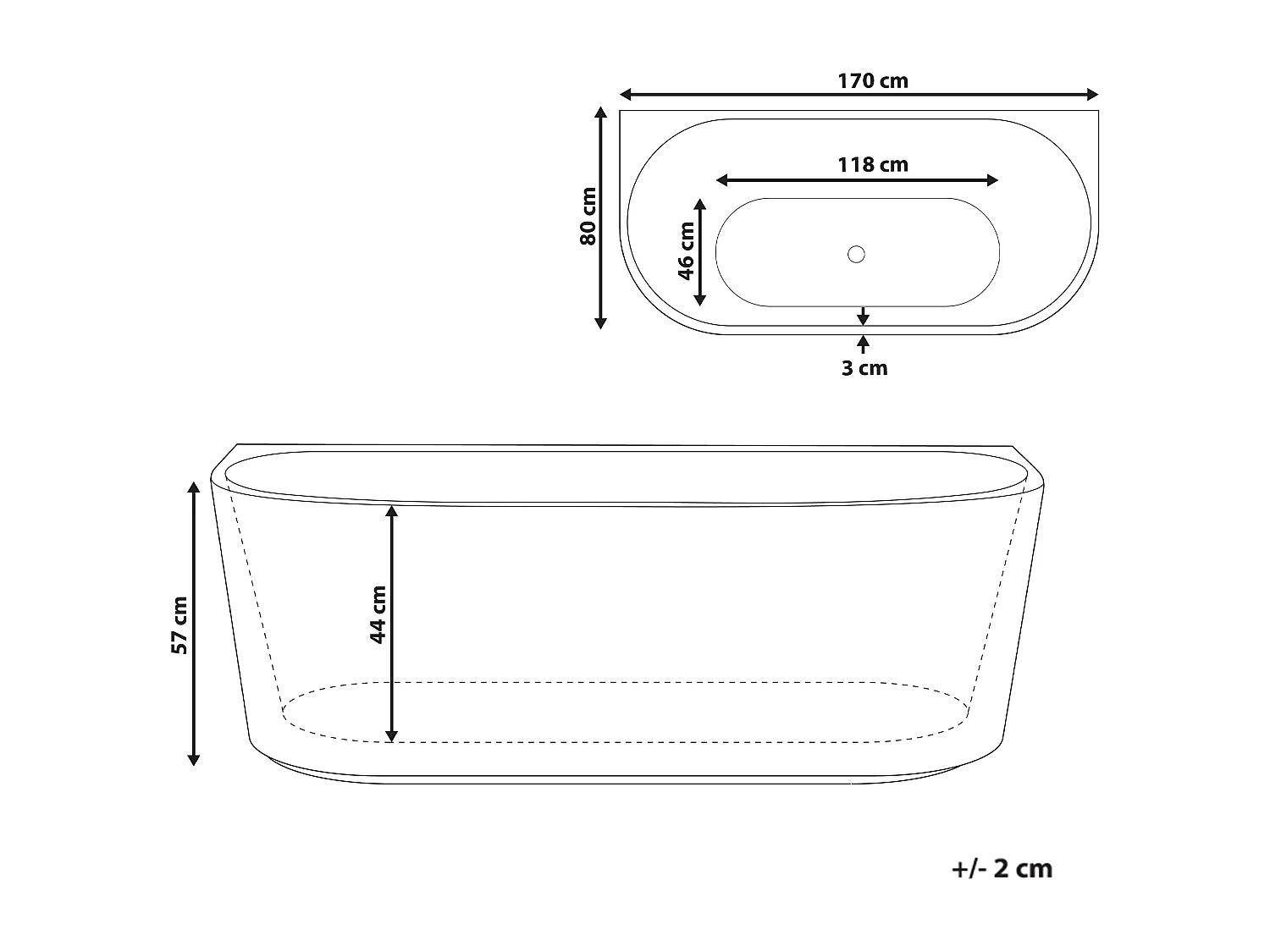 Baignoire SERENA 170 x 80 cm Blanc