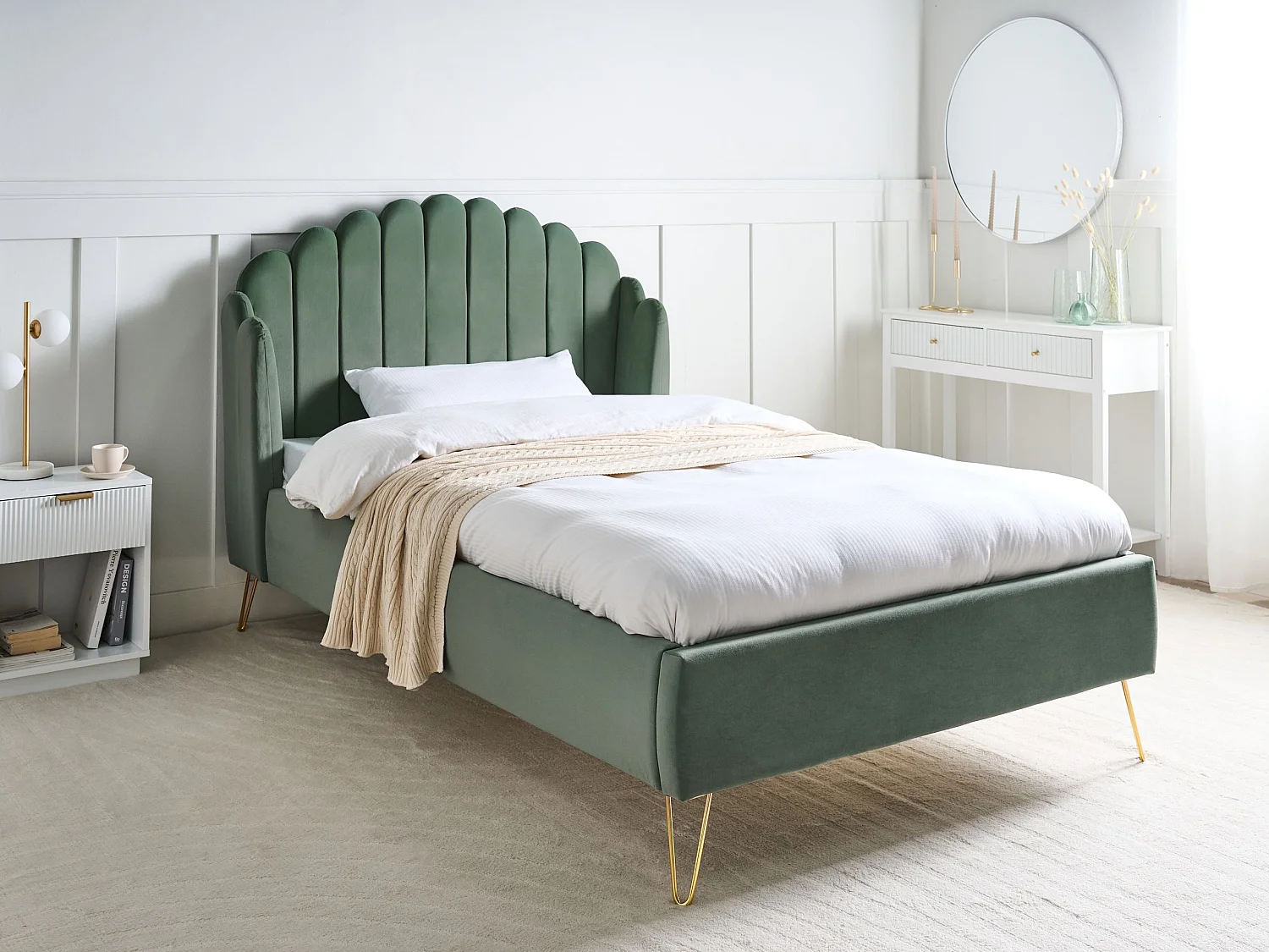 Bed Velvet AMBILLOU 120 x 200 cm (EU Small Double) Green