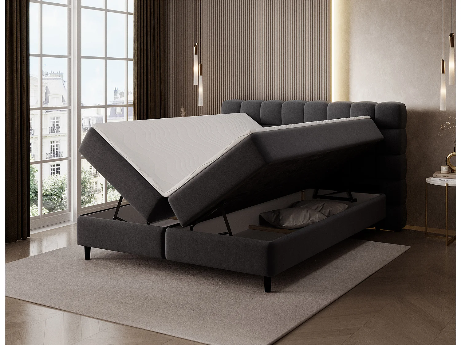 Boxspringbett Bernex/Bettkasten/Matratzen&Topper/Stoffbezug/Schwarz