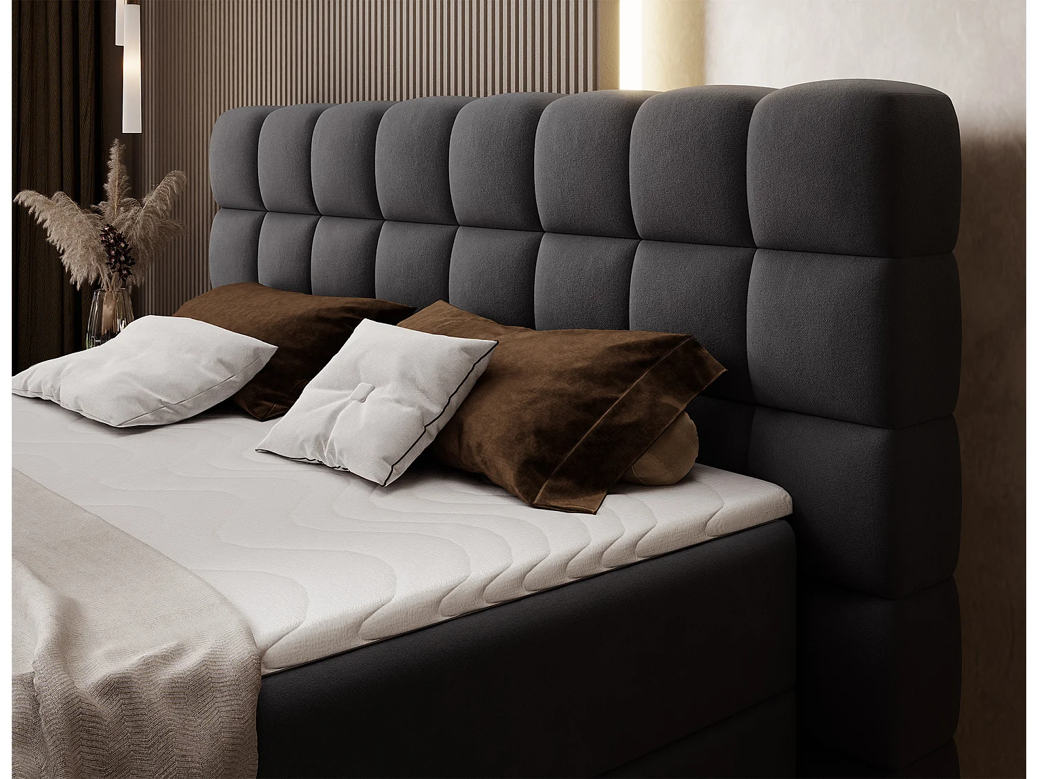 Boxspringbett Bernex/Bettkasten/Matratzen&Topper/Stoffbezug/Schwarz