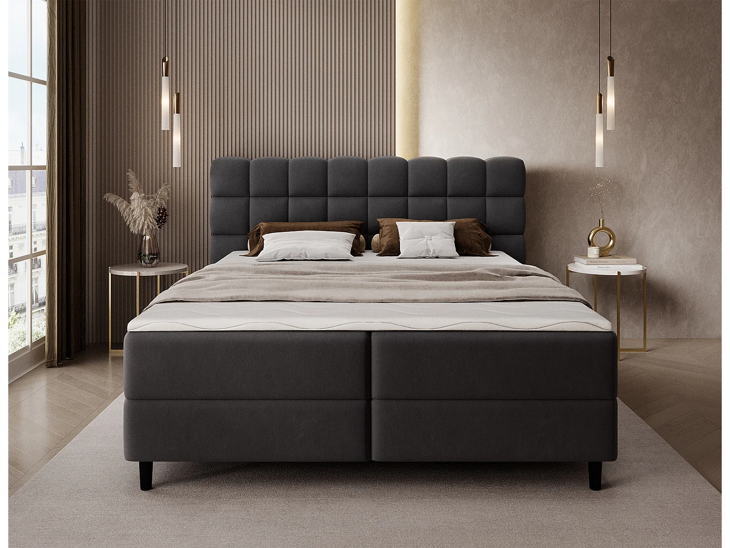 Boxspringbett Bernex/Bettkasten/Matratzen&Topper/Stoffbezug/Schwarz