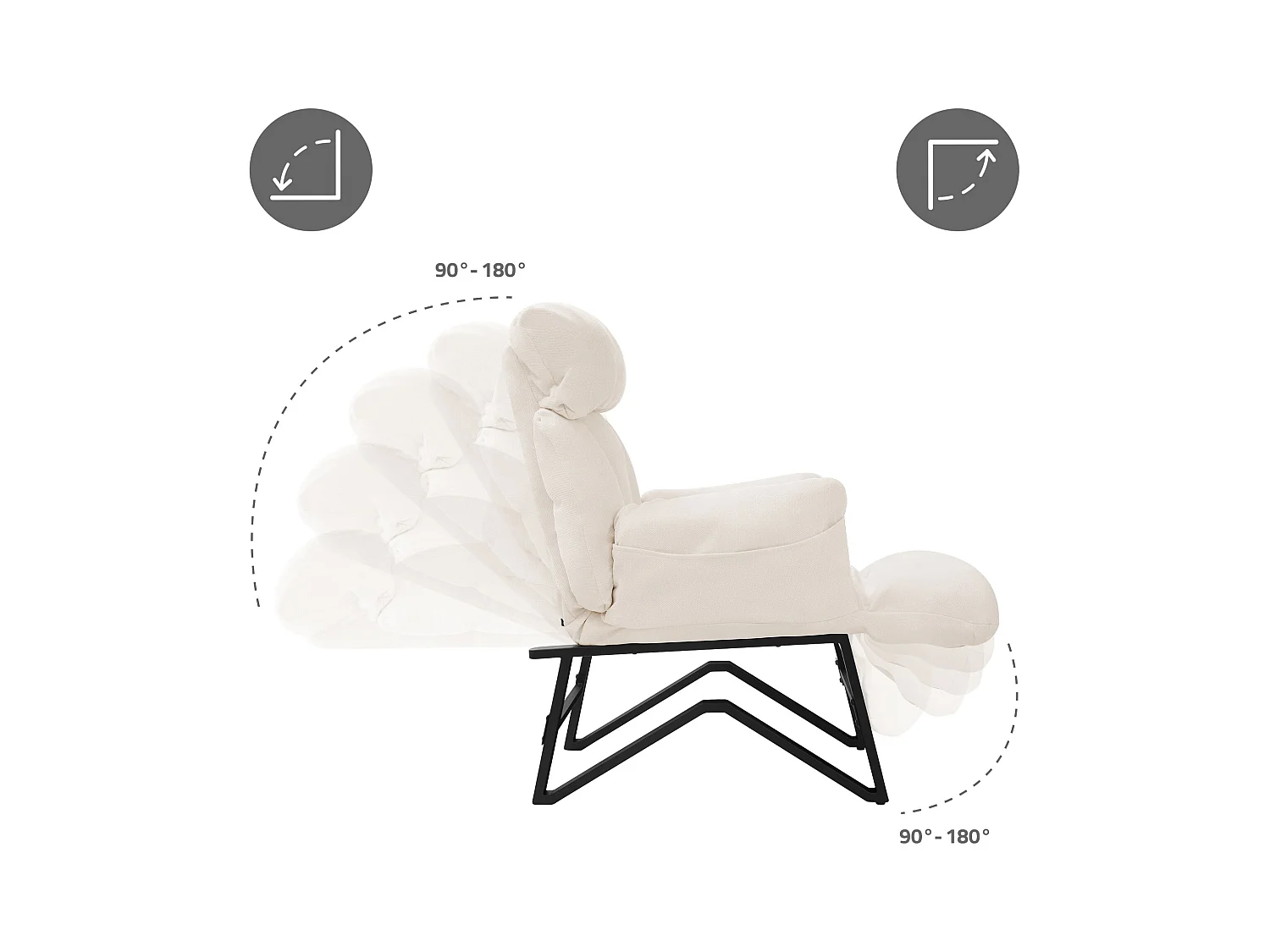 Fauteuil relax beige en lin structure acier dossier et repose-pied réglables accoudoirs rabattables siège inclinable rembourré chaise longue lecture