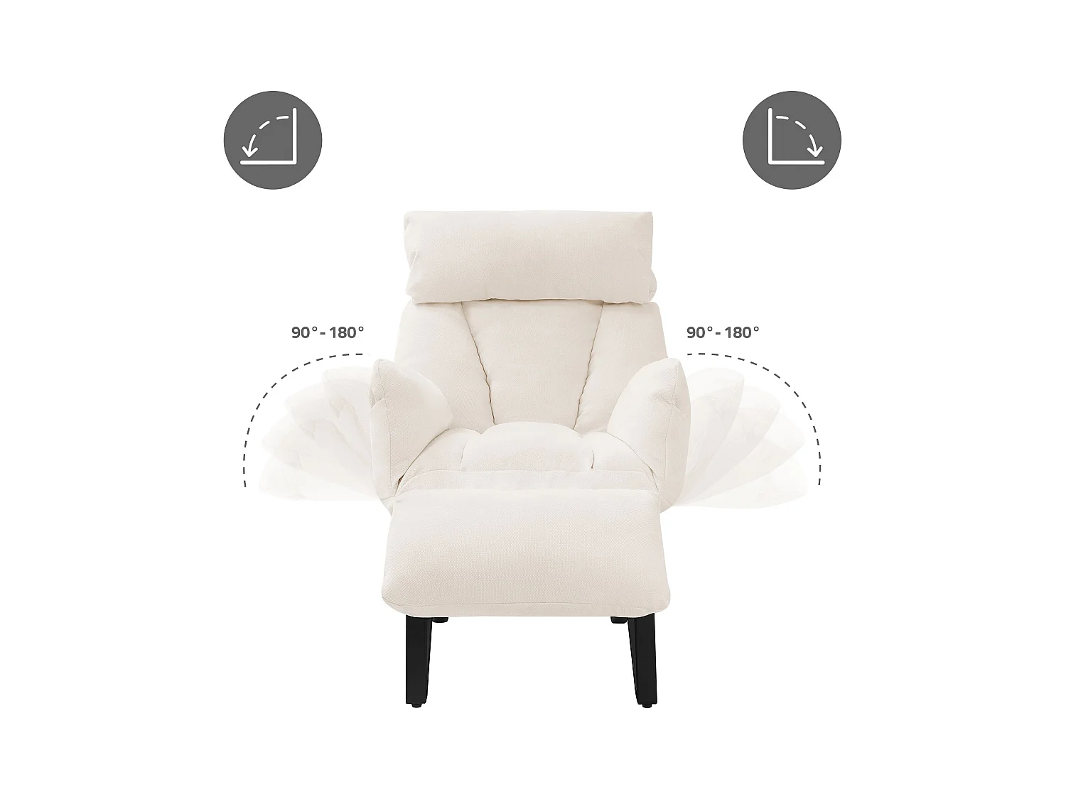 Fauteuil relax beige en lin structure acier dossier et repose-pied réglables accoudoirs rabattables siège inclinable rembourré chaise longue lecture