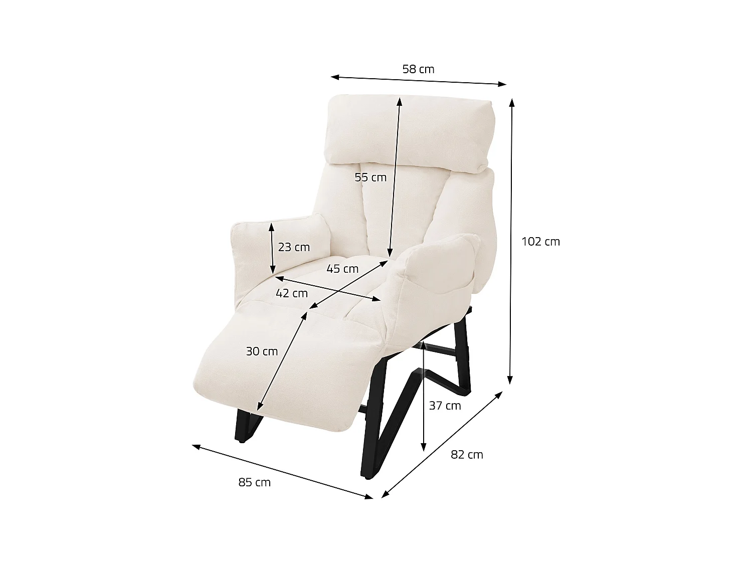 Fauteuil relax beige en lin structure acier dossier et repose-pied réglables accoudoirs rabattables siège inclinable rembourré chaise longue lecture