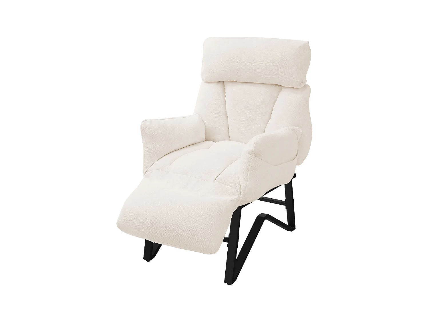 Fauteuil relax beige en lin structure acier dossier et repose-pied réglables accoudoirs rabattables siège inclinable rembourré chaise longue lecture
