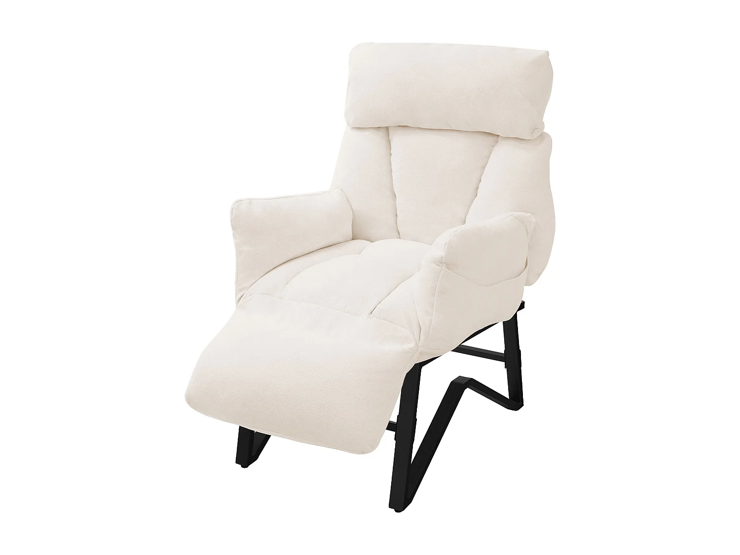 Fauteuil relax beige en lin structure acier dossier et repose-pied réglables accoudoirs rabattables siège inclinable rembourré chaise longue lecture