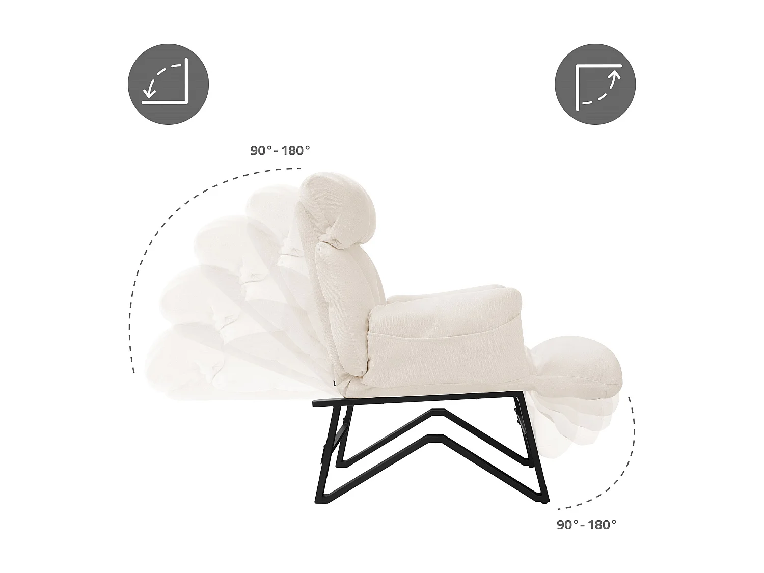 Fauteuil relax beige en lin structure acier dossier et repose-pied réglables accoudoirs rabattables siège inclinable rembourré chaise longue lecture