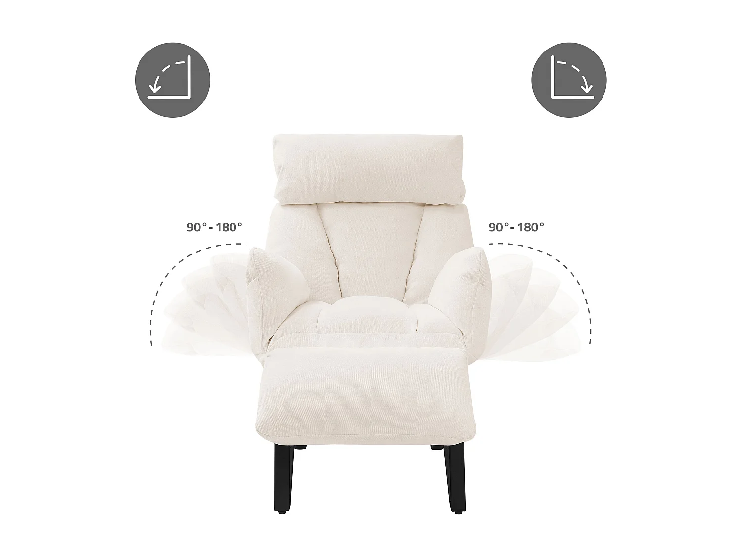 Fauteuil relax beige en lin structure acier dossier et repose-pied réglables accoudoirs rabattables siège inclinable rembourré chaise longue lecture