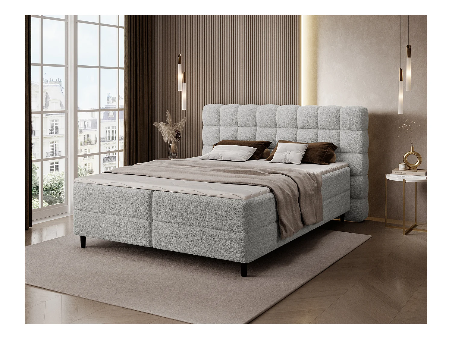 Boxspringbett Bernex/Bettbox/Matratzen&Topper/Stoffbezug-Bouclé/Grau