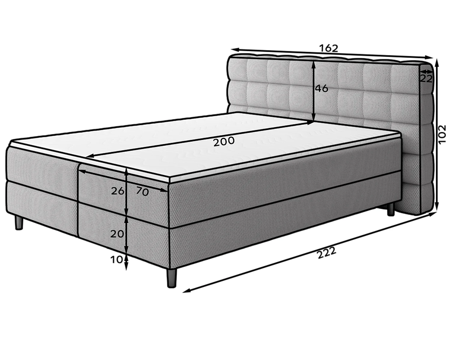Boxspringbett Bernex/Bettbox/Matratzen&Topper/Stoffbezug-Bouclé/Grau