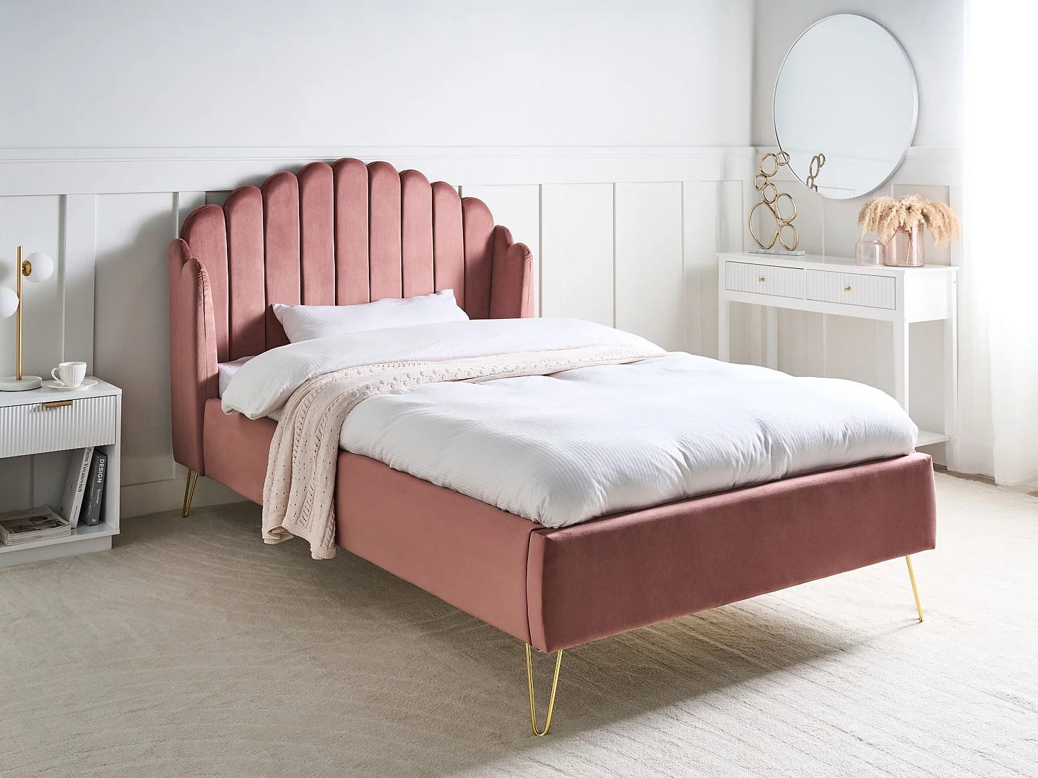 Bed Velvet AMBILLOU 120 x 200 cm (EU Small Double) Pink