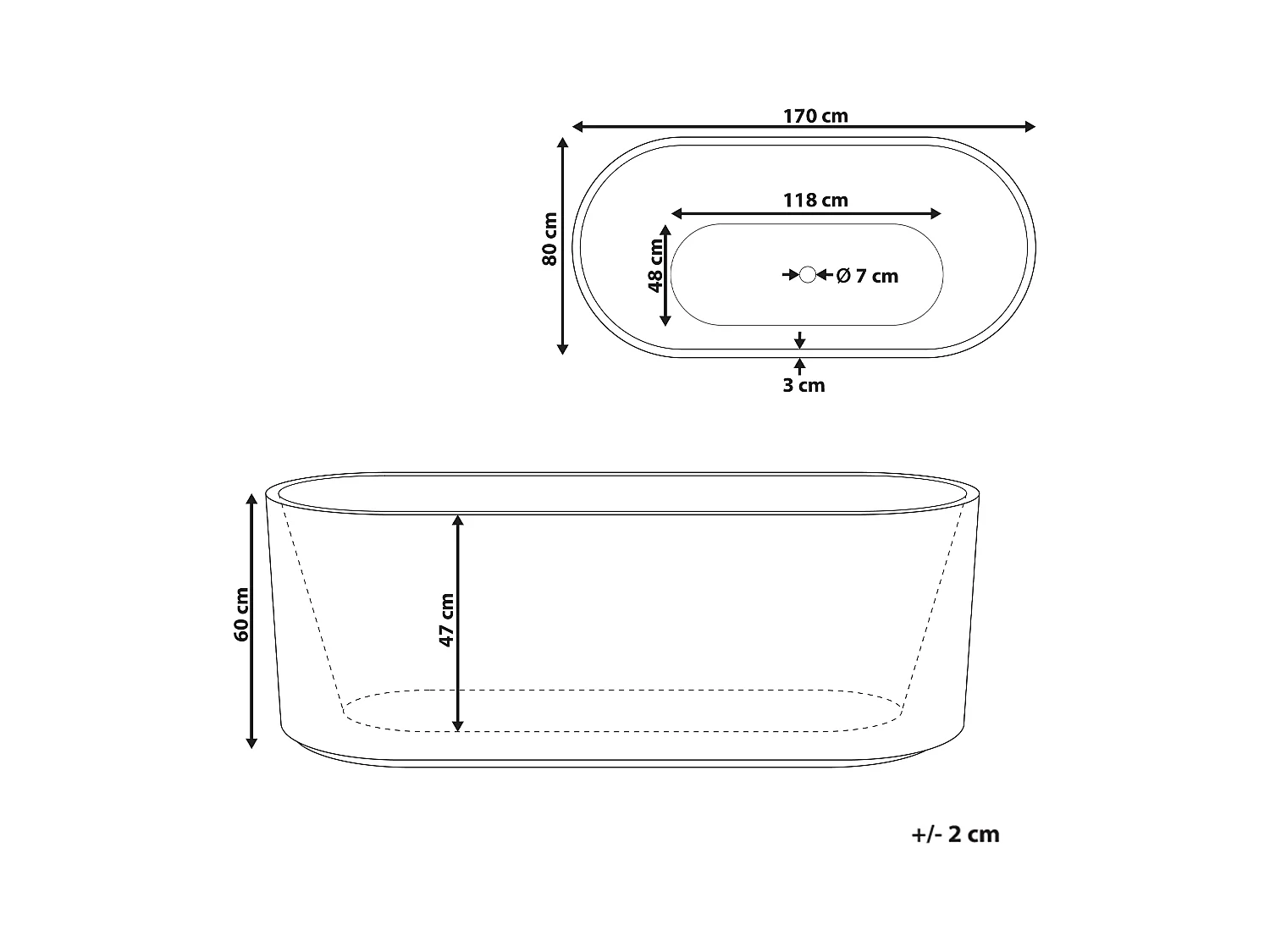Baignoire îlot SERENA 170 x 80 cm Blanc