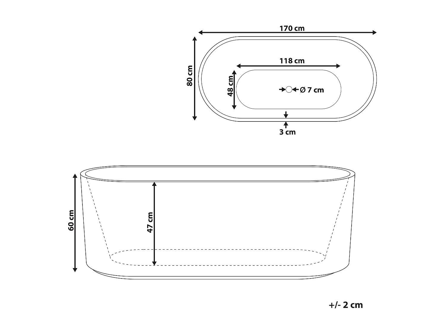 Baignoire îlot SERENA 170 x 80 cm Blanc