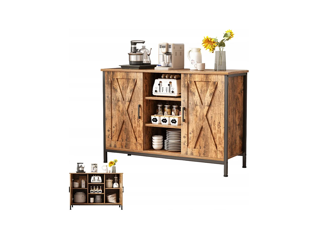 BUFFET ARMOIRE LATÉRALE AVEC ÉTAGÈRES OUVERTES COMMODE VINTAGE CUISINE SALON LOFT