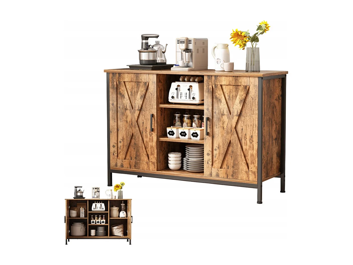 BUFFET ARMOIRE LATÉRALE AVEC ÉTAGÈRES OUVERTES COMMODE VINTAGE CUISINE SALON LOFT