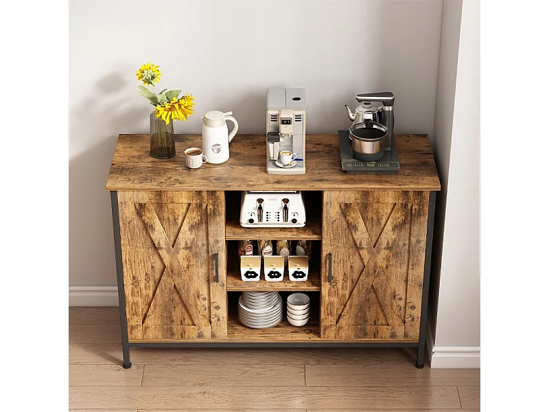 BUFFET ARMOIRE LATÉRALE AVEC ÉTAGÈRES OUVERTES COMMODE VINTAGE CUISINE SALON LOFT