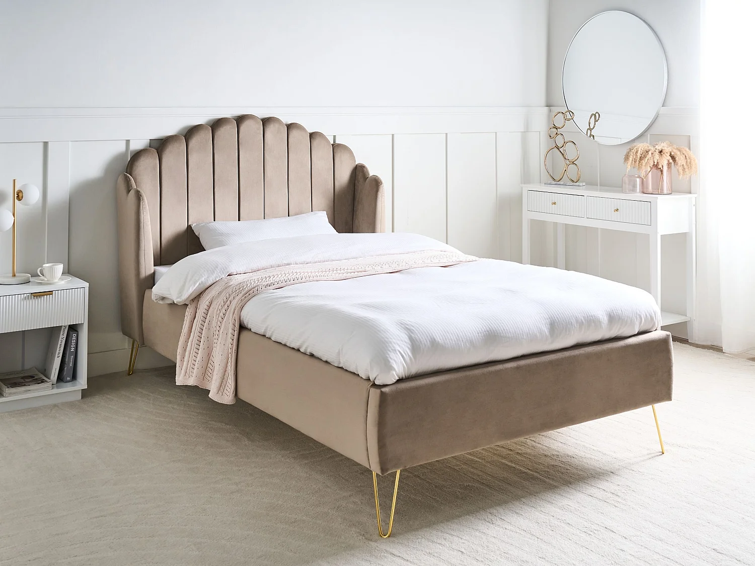 Bed Velvet AMBILLOU 120 x 200 cm (EU Small Double) Taupe