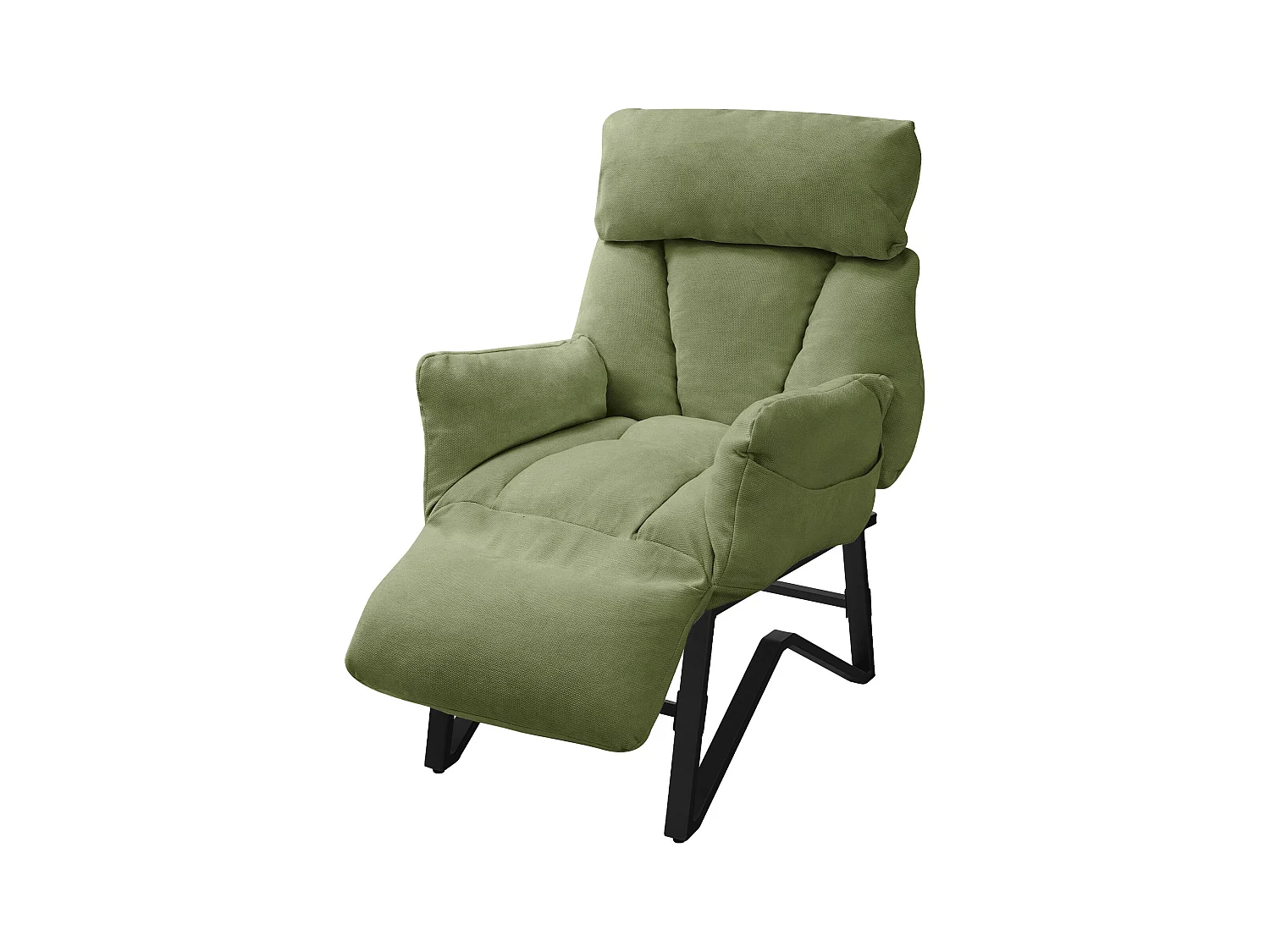 Fauteuil relax vert en lin structure acier dossier et repose-pied réglables accoudoirs rabattables siège inclinable rembourré chaise longue lecture