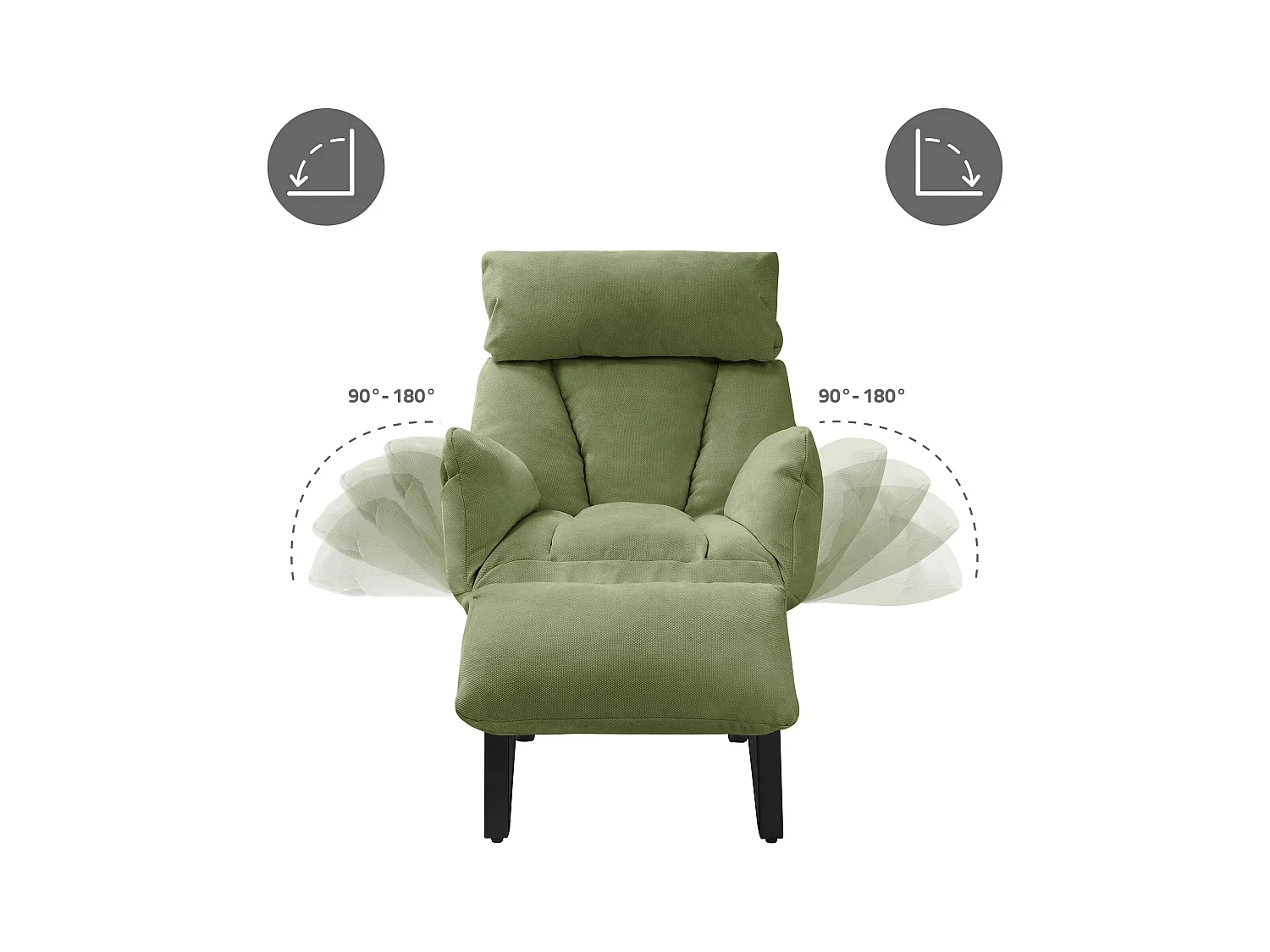 Fauteuil relax vert en lin structure acier dossier et repose-pied réglables accoudoirs rabattables siège inclinable rembourré chaise longue lecture