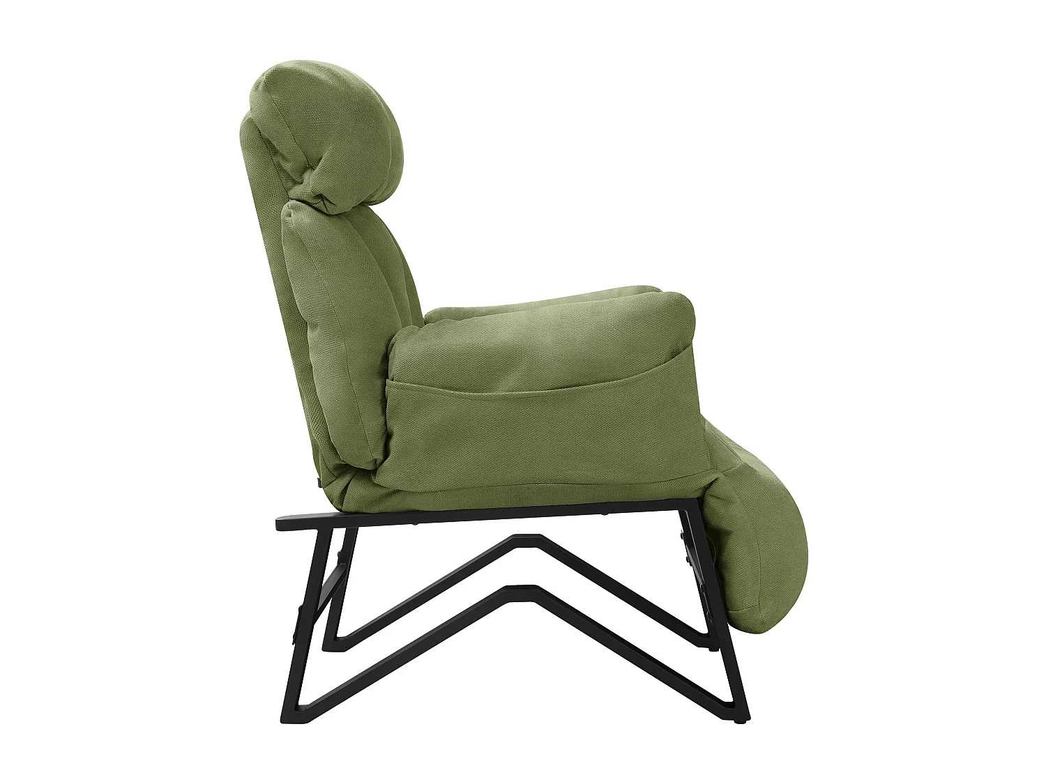 Fauteuil relax vert en lin structure acier dossier et repose-pied réglables accoudoirs rabattables siège inclinable rembourré chaise longue lecture