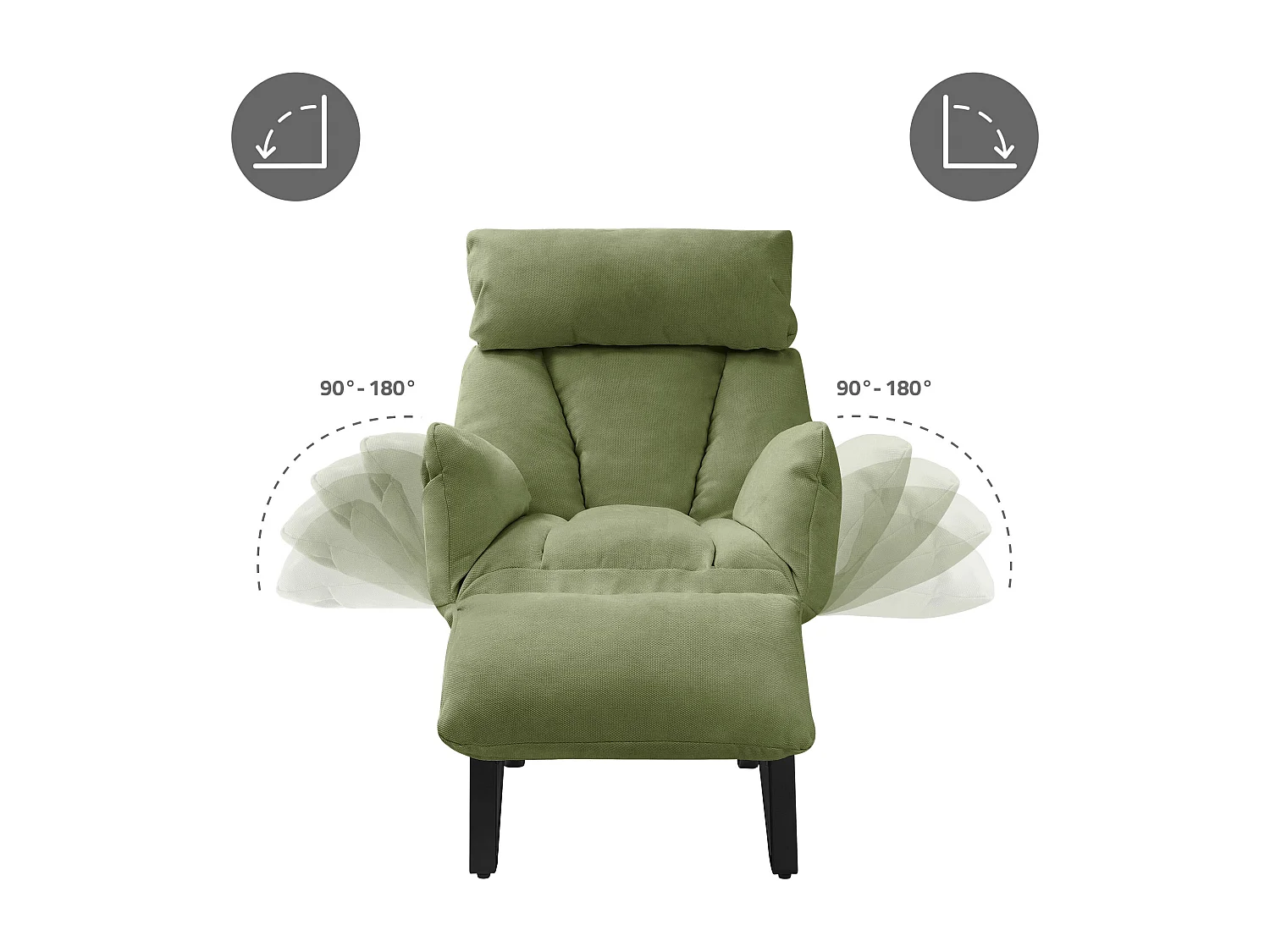 Fauteuil relax vert en lin structure acier dossier et repose-pied réglables accoudoirs rabattables siège inclinable rembourré chaise longue lecture
