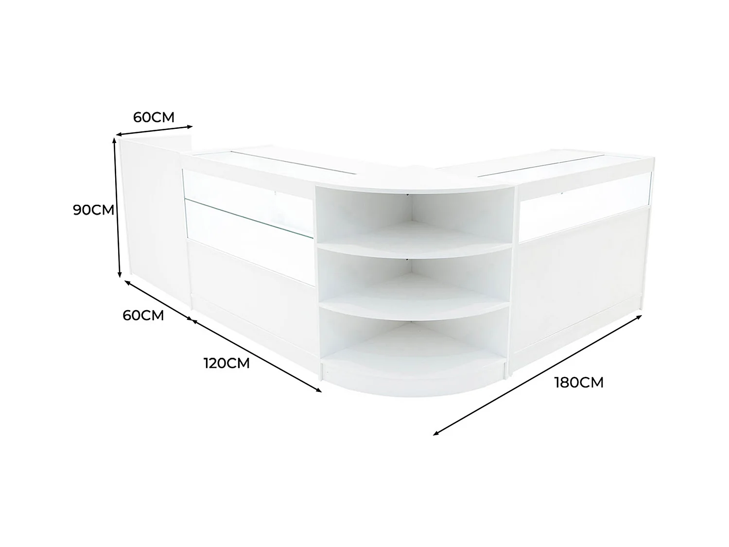 Set Mostradores Comerciales con Luz LED "EUROPA"  LM60 + B1200 + C1200 + TB60 – Blanco