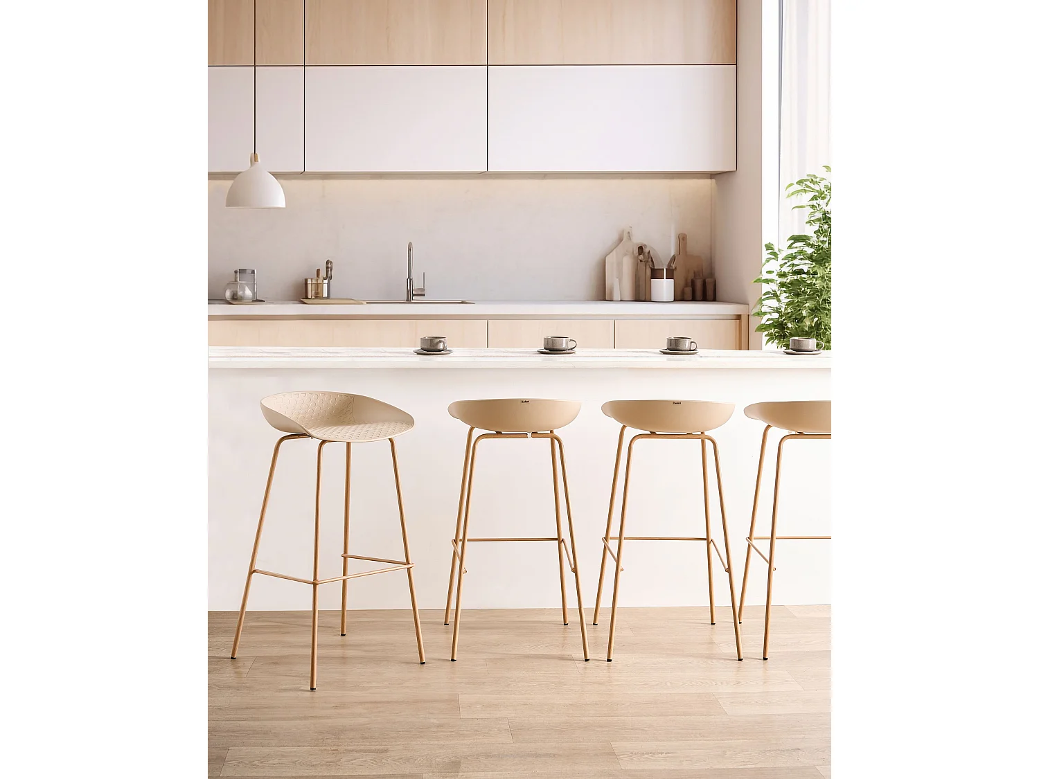 Set of 4 Bar Chairs VENLO Beige