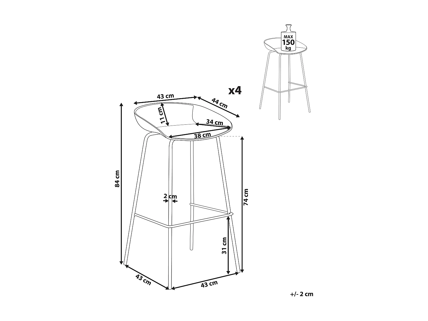 Lot de 4 chaises de bar VENLO Beige