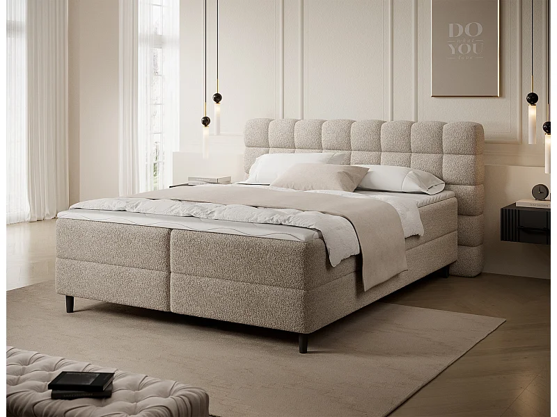 Sommier tapissier Bernex/sommier tapissier/matelas et surmatelas/housse en tissu-Bouclé/Beige