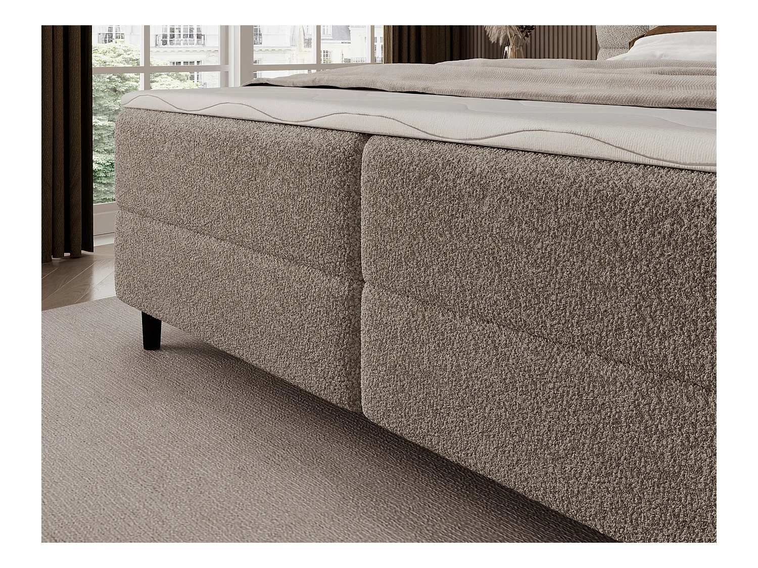 Boxspringbett Bernex/Bettbox/Matratzen&Topper/Stoffbezug-Bouclé/Beige/