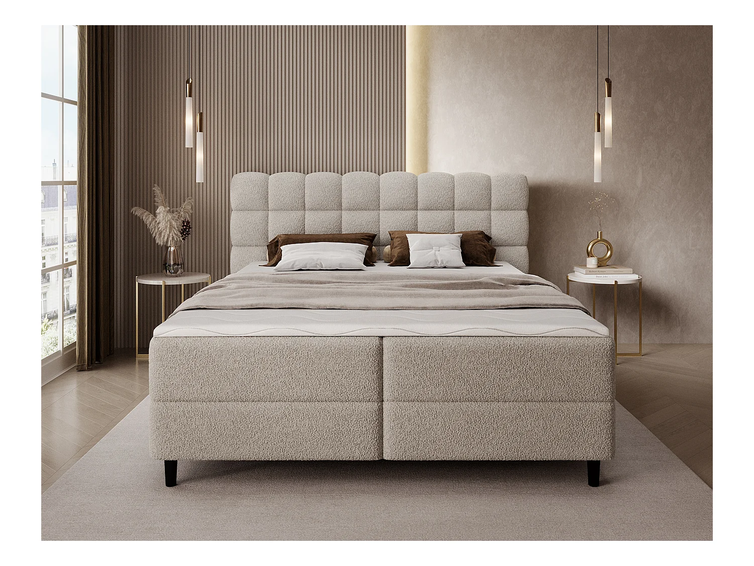 Boxspringbett Bernex/Bettbox/Matratzen&Topper/Stoffbezug-Bouclé/Beige/