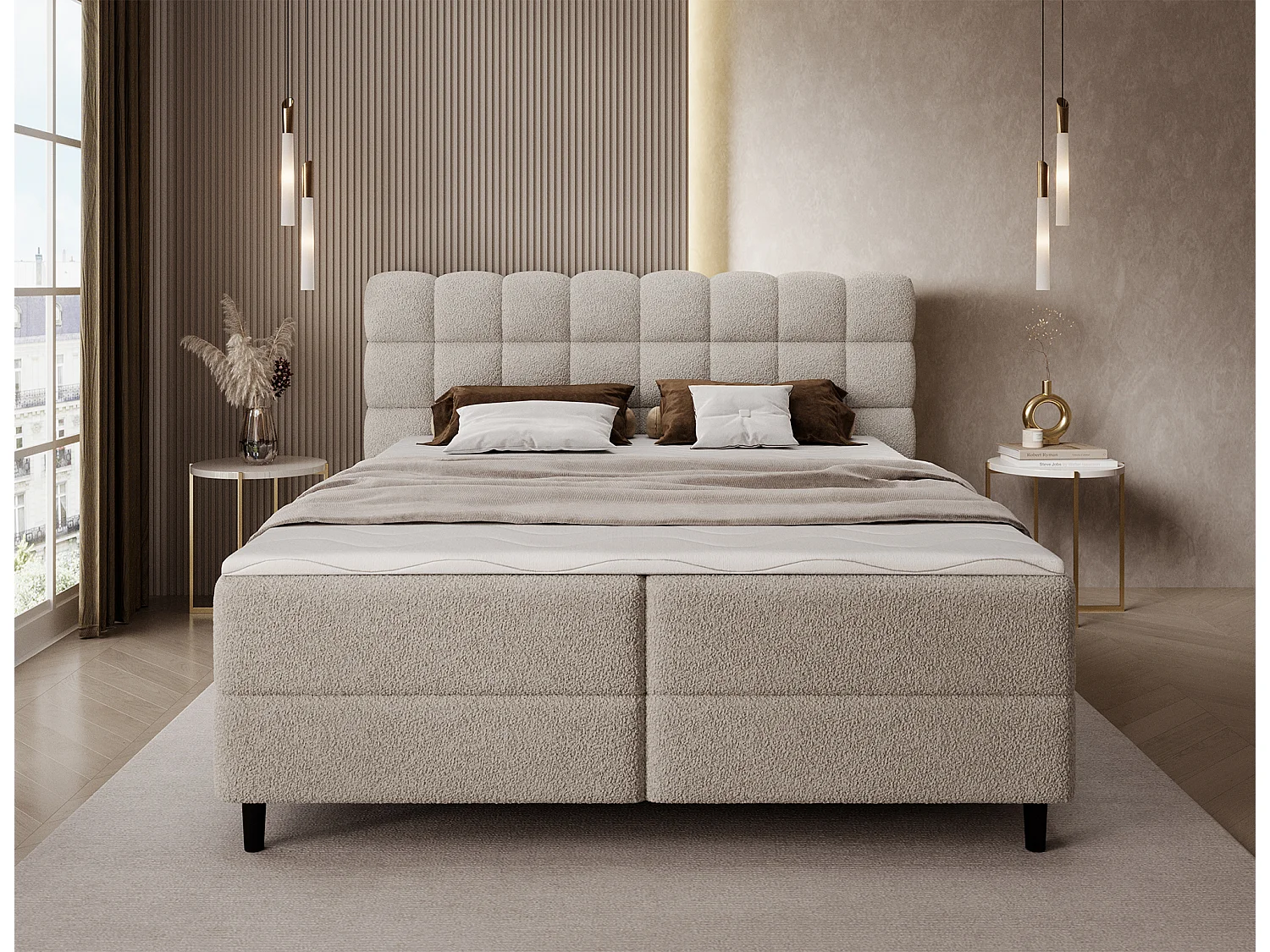 Boxspringbett Bernex/Bettbox/Matratzen&Topper/Stoffbezug-Bouclé/Beige/