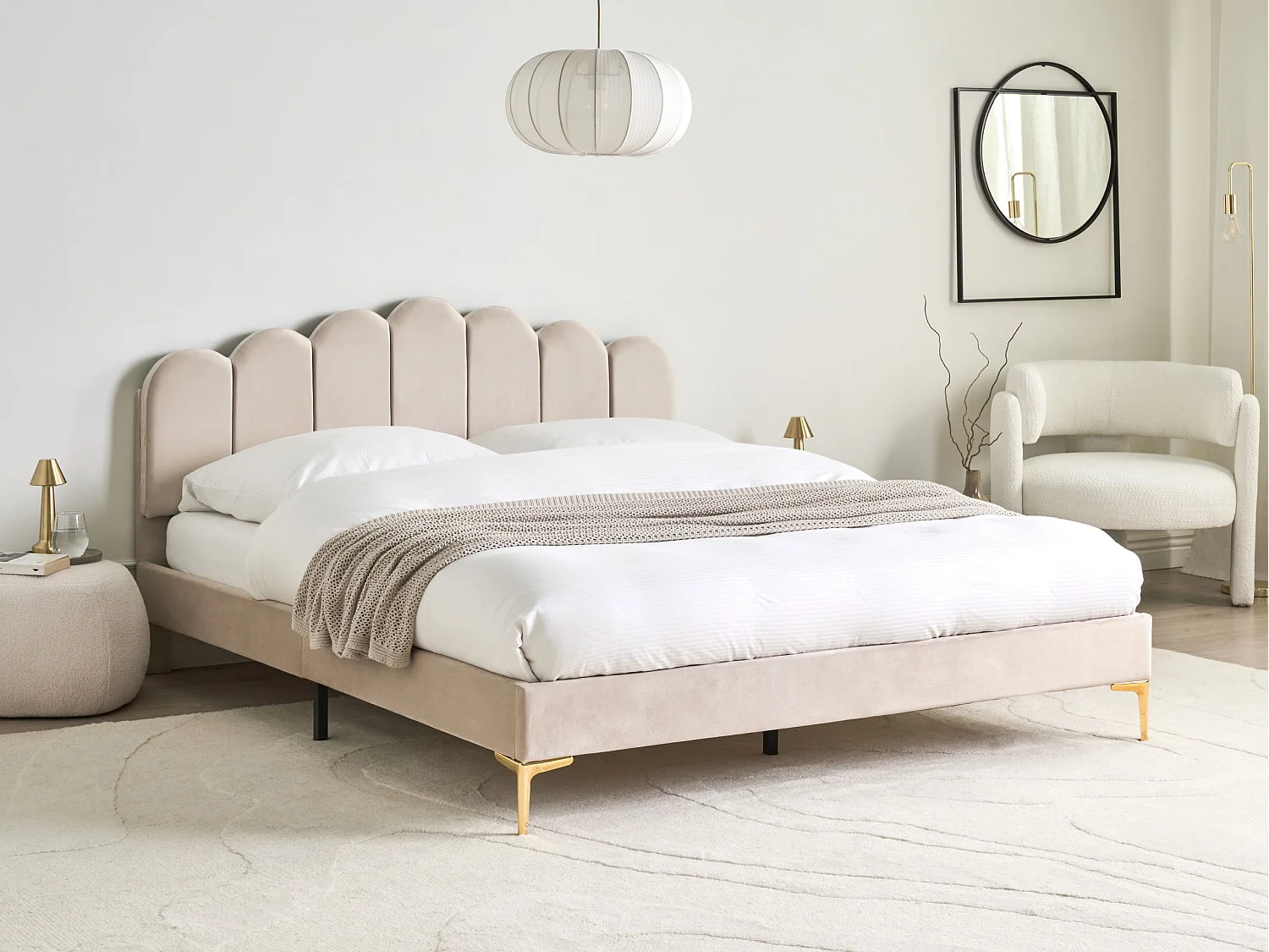 Lit avec sommier Velours SAUVIAN 160 x 200 cm Beige