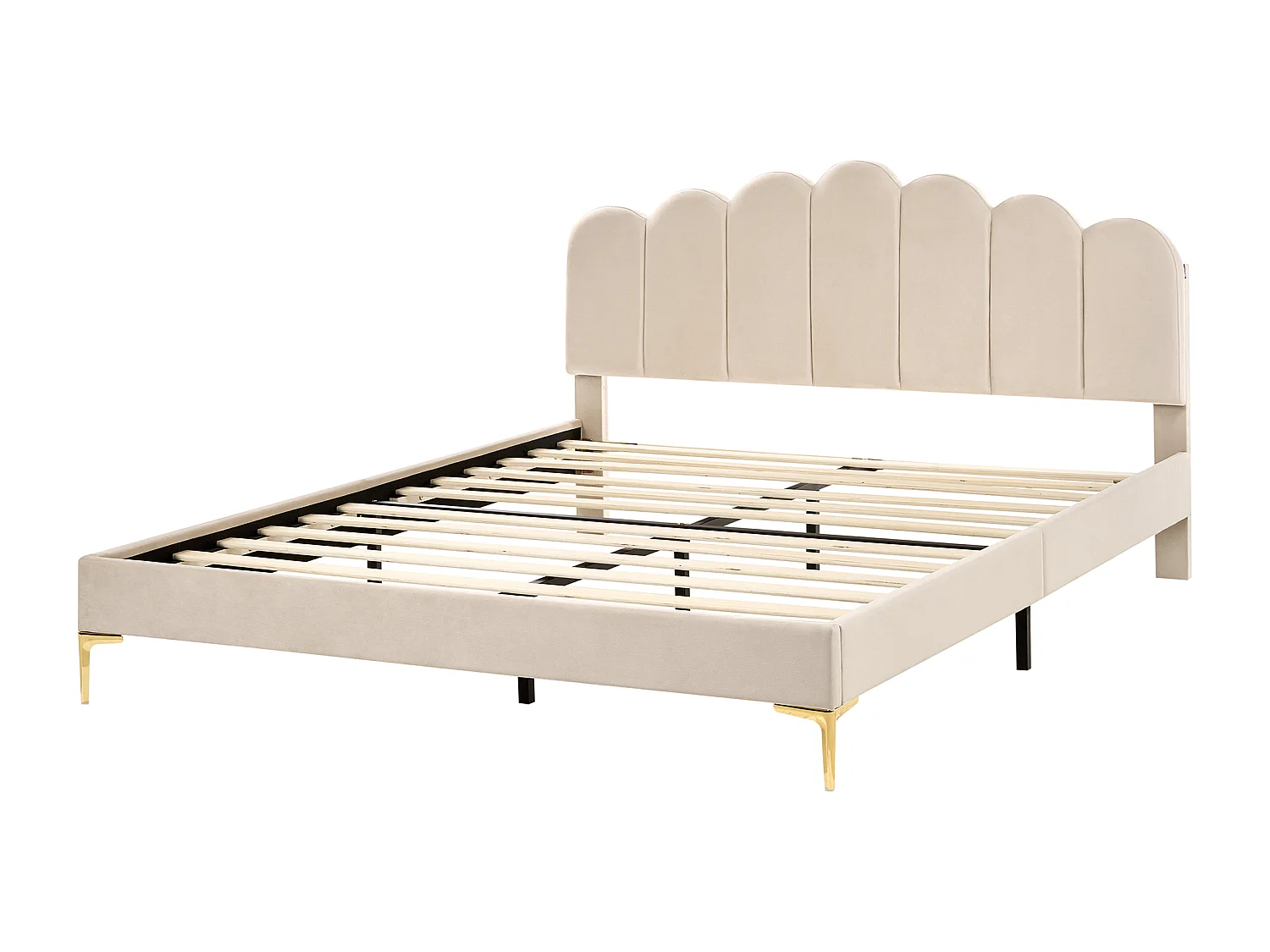 Lit avec sommier Velours SAUVIAN 160 x 200 cm Beige