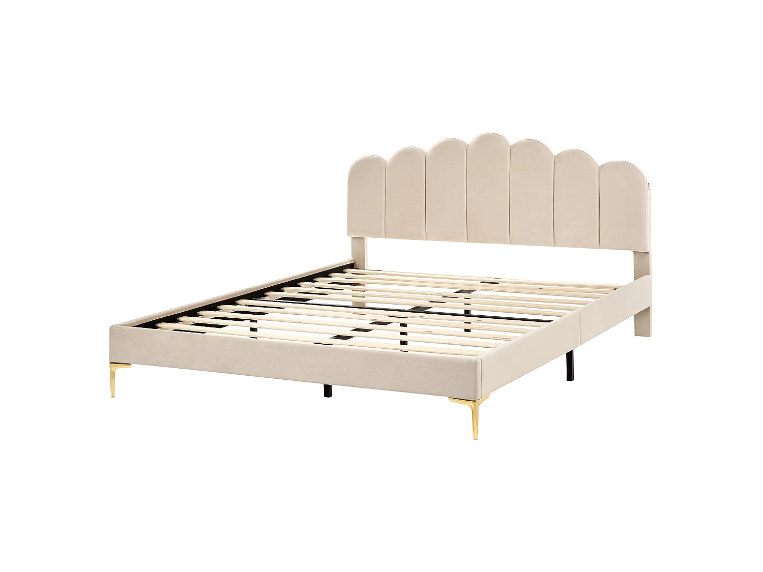 Lit avec sommier Velours SAUVIAN 160 x 200 cm Beige