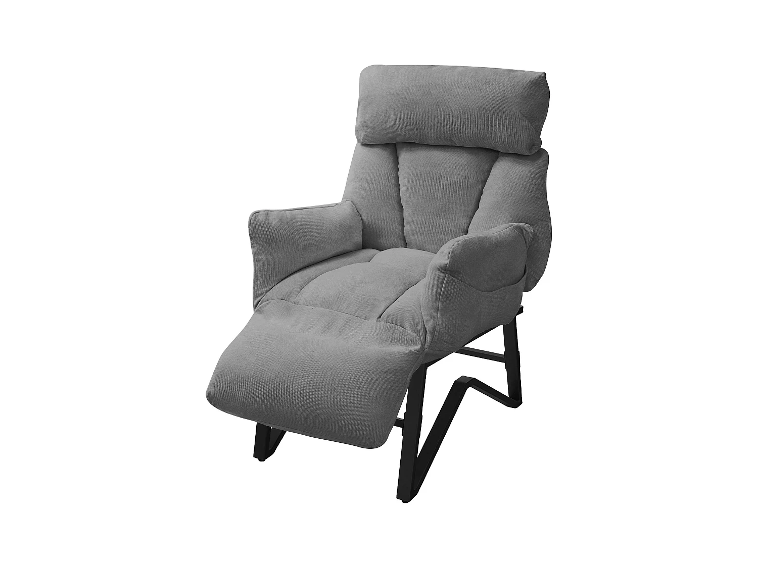 Fauteuil relax gris en lin structure acier dossier et repose-pied réglables accoudoirs rabattables siège inclinable rembourré chaise longue lecture