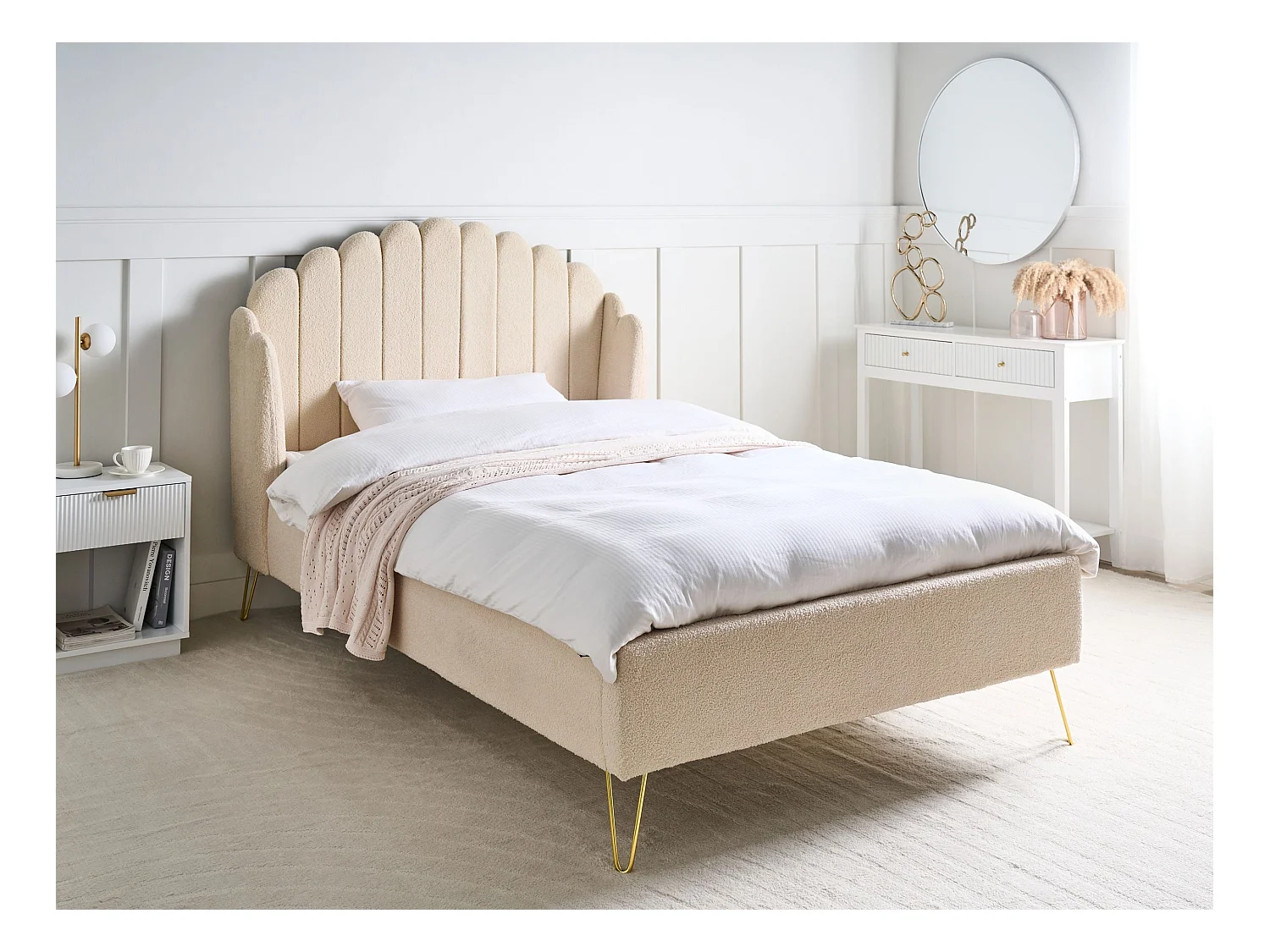 Lit avec sommier Bouclé AMBILLOU 120 x 200 cm Beige