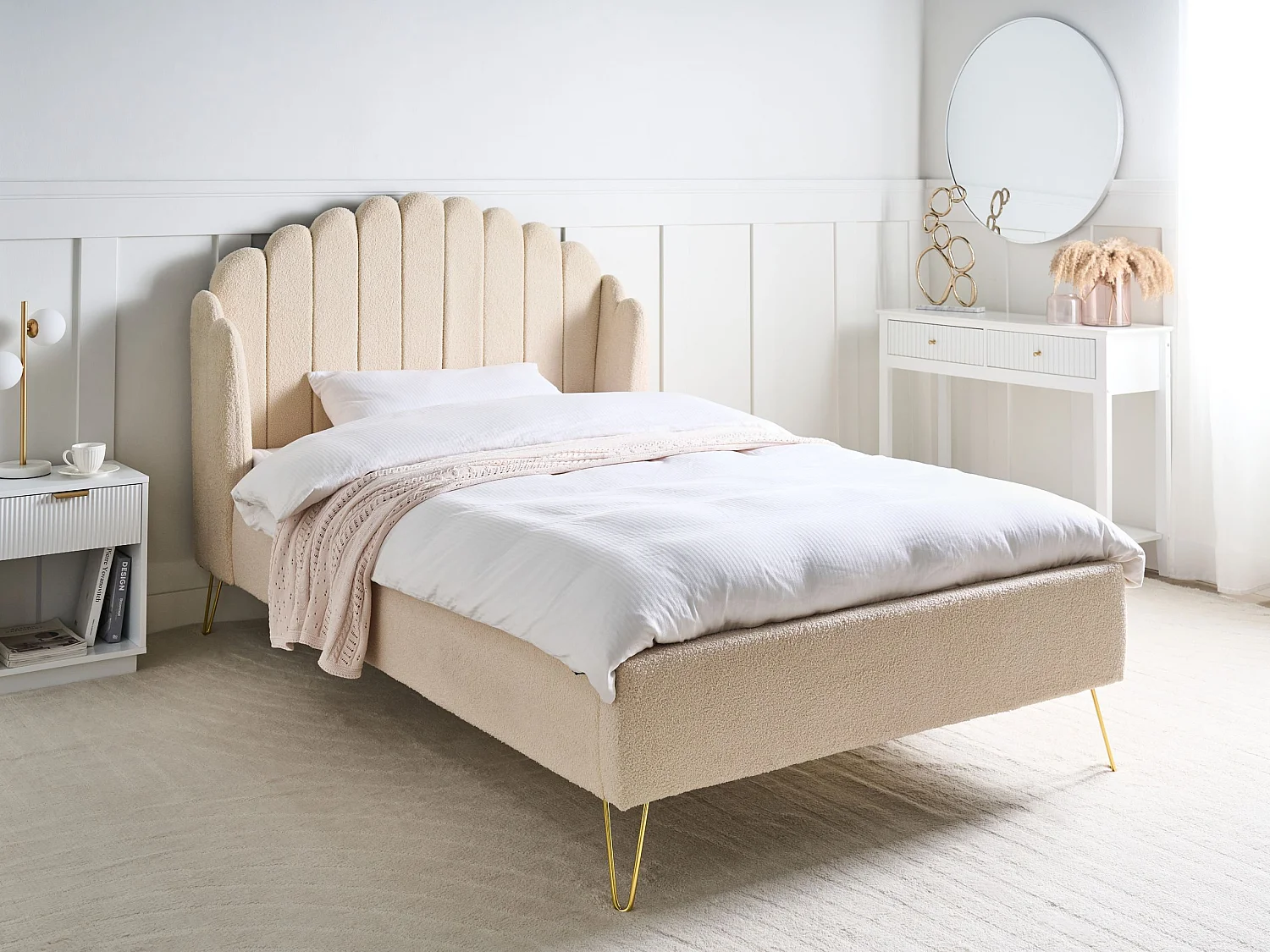 Bed Boucle AMBILLOU 120 x 200 cm (EU Small Double) Beige