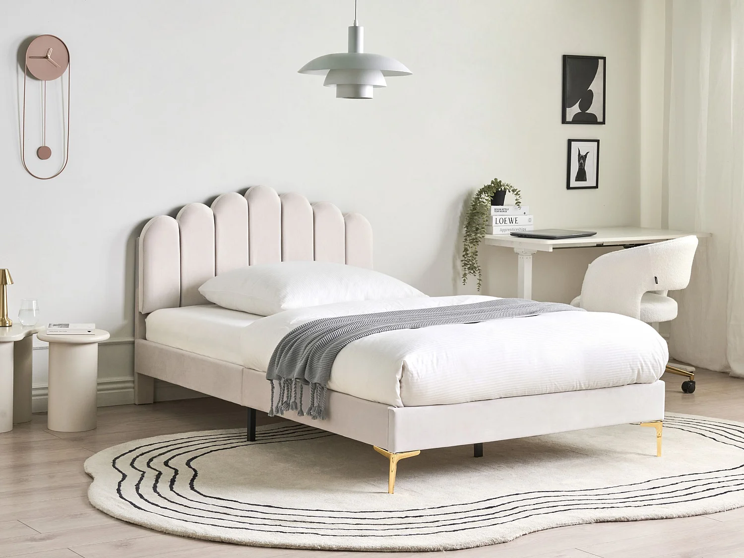 Bed Velvet SAUVIAN 120 x 200 cm (EU Small Double) Off-White