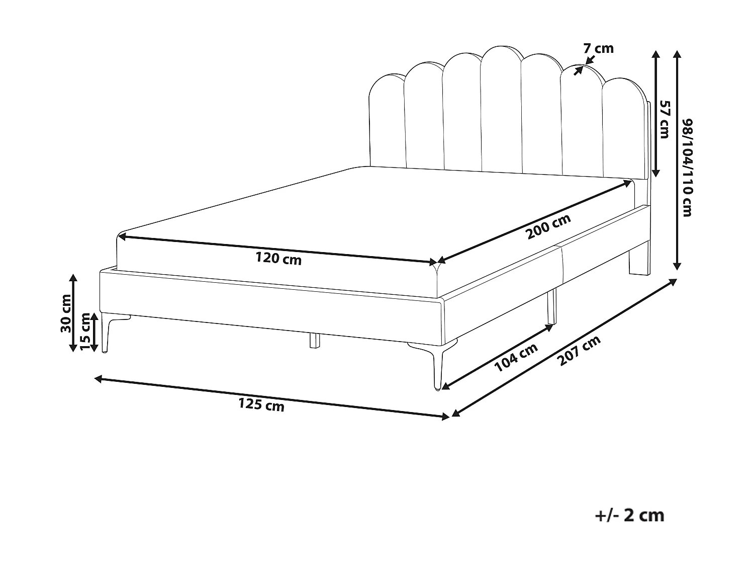 Lit avec sommier Velours SAUVIAN 120 x 200 cm Blanc cassé