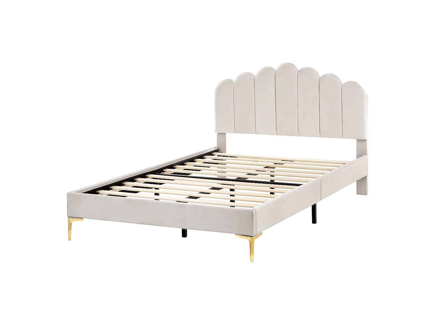 Bed Velvet SAUVIAN 120 x 200 cm (EU Small Double) Off-White