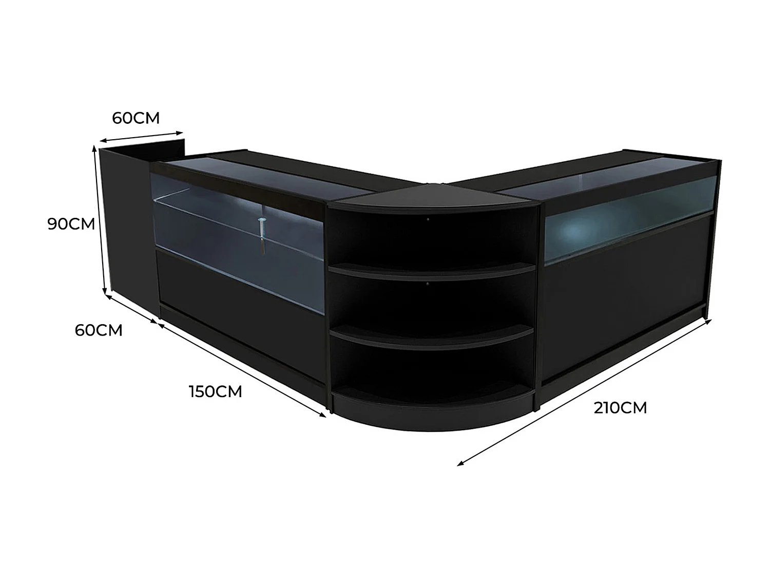 Europa LED Verkaufstheken-Set LM60 + B1500 + C1500 + TB60 – Schwarz