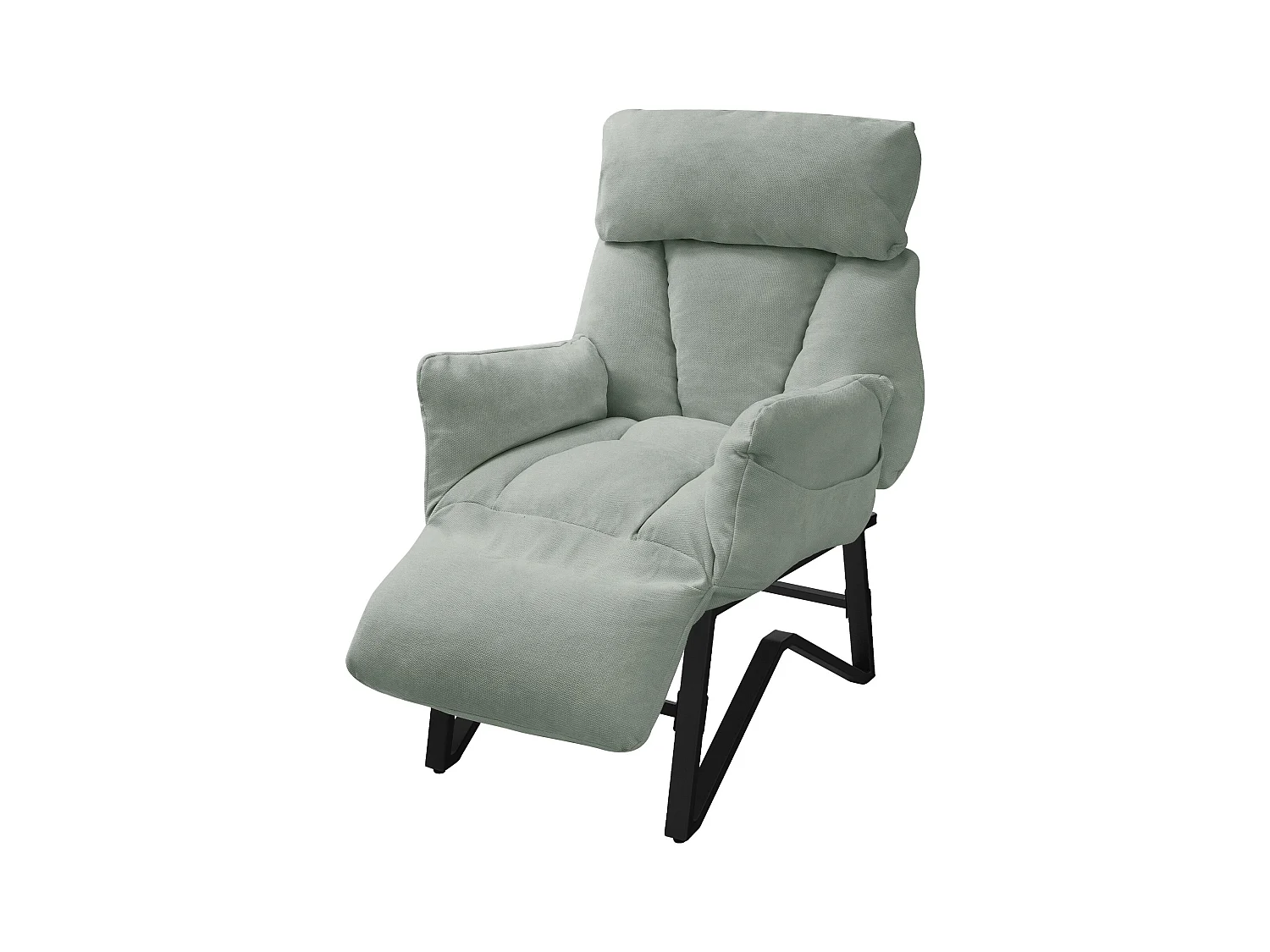 Fauteuil relax gris-vert en lin structure acier dossier et repose-pied réglables accoudoir rabattable siège inclinable rembourré chaise longue lecture