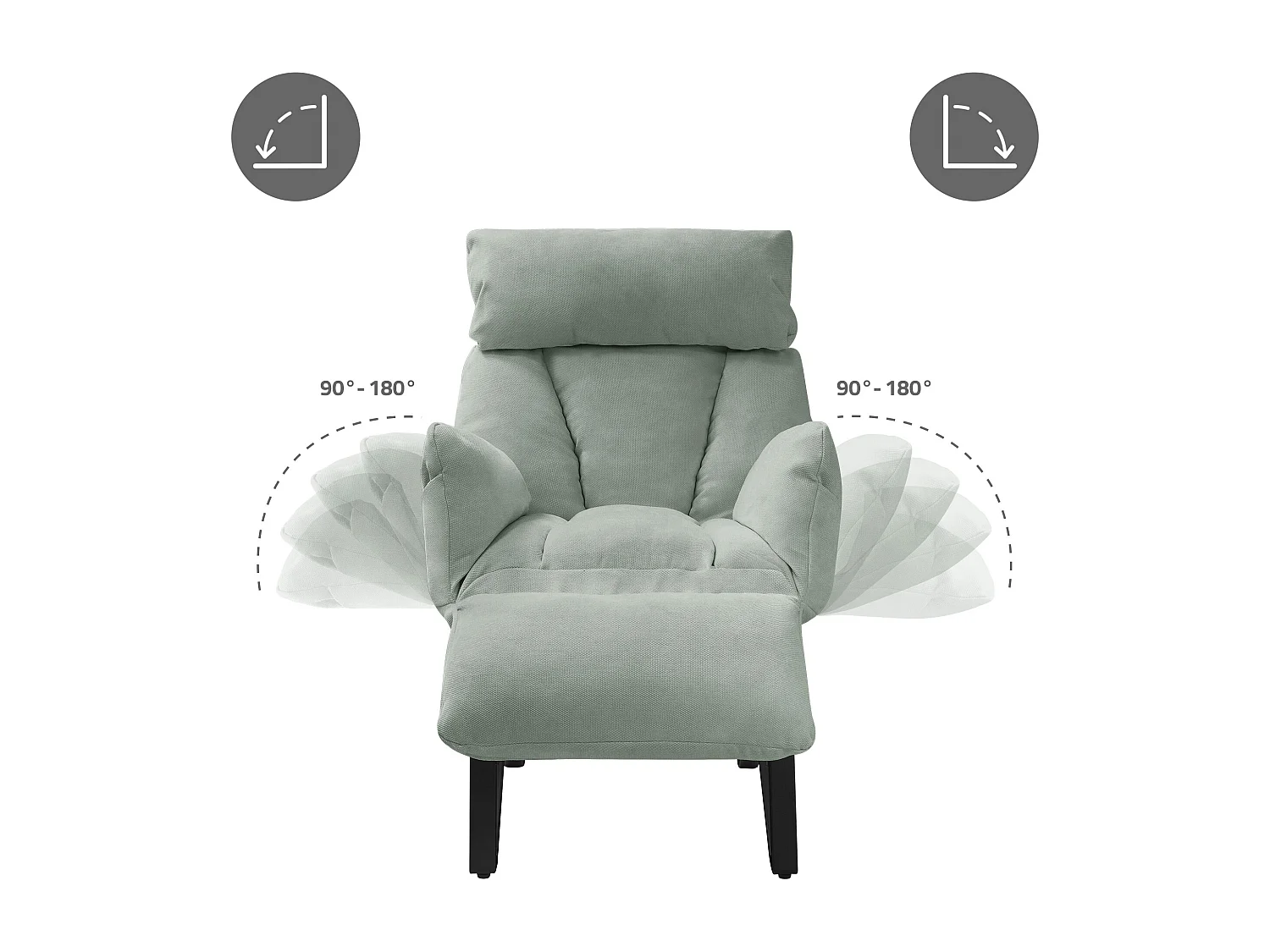 Fauteuil relax gris-vert en lin structure acier dossier et repose-pied réglables accoudoir rabattable siège inclinable rembourré chaise longue lecture