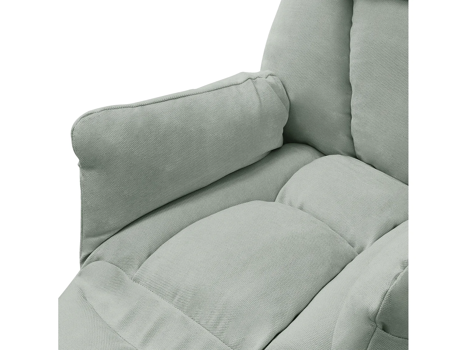 Fauteuil relax gris-vert en lin structure acier dossier et repose-pied réglables accoudoir rabattable siège inclinable rembourré chaise longue lecture