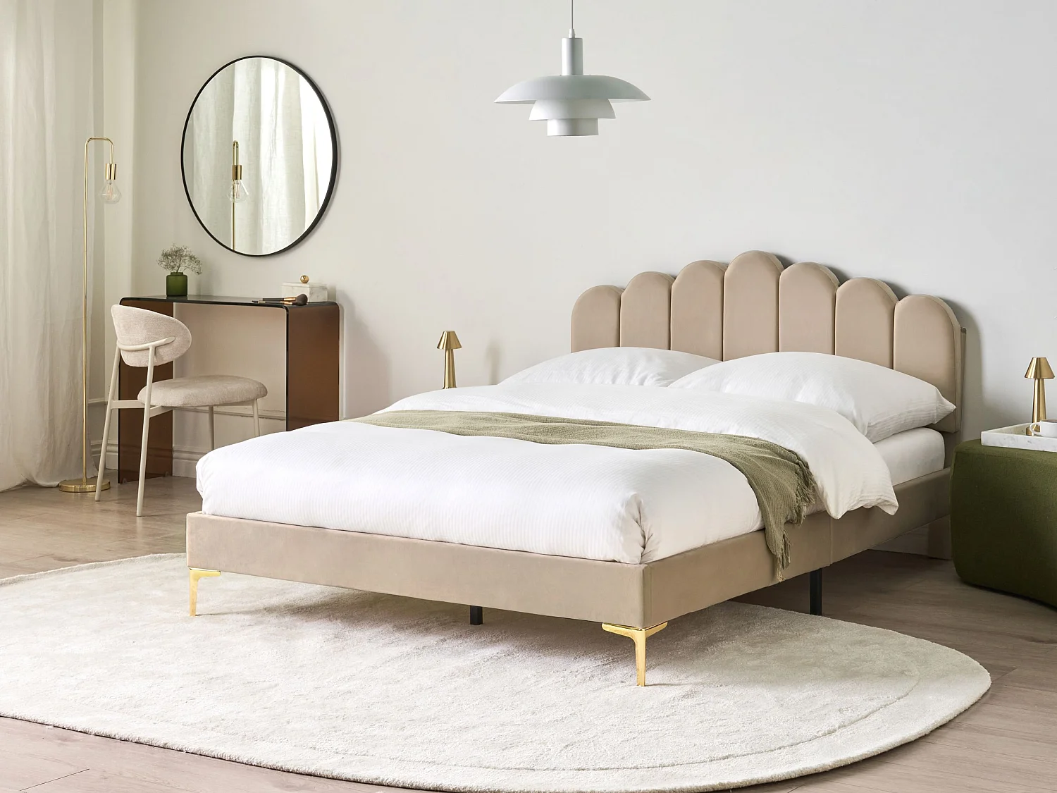 Lit avec sommier Velours SAUVIAN 140 x 200 cm Taupe