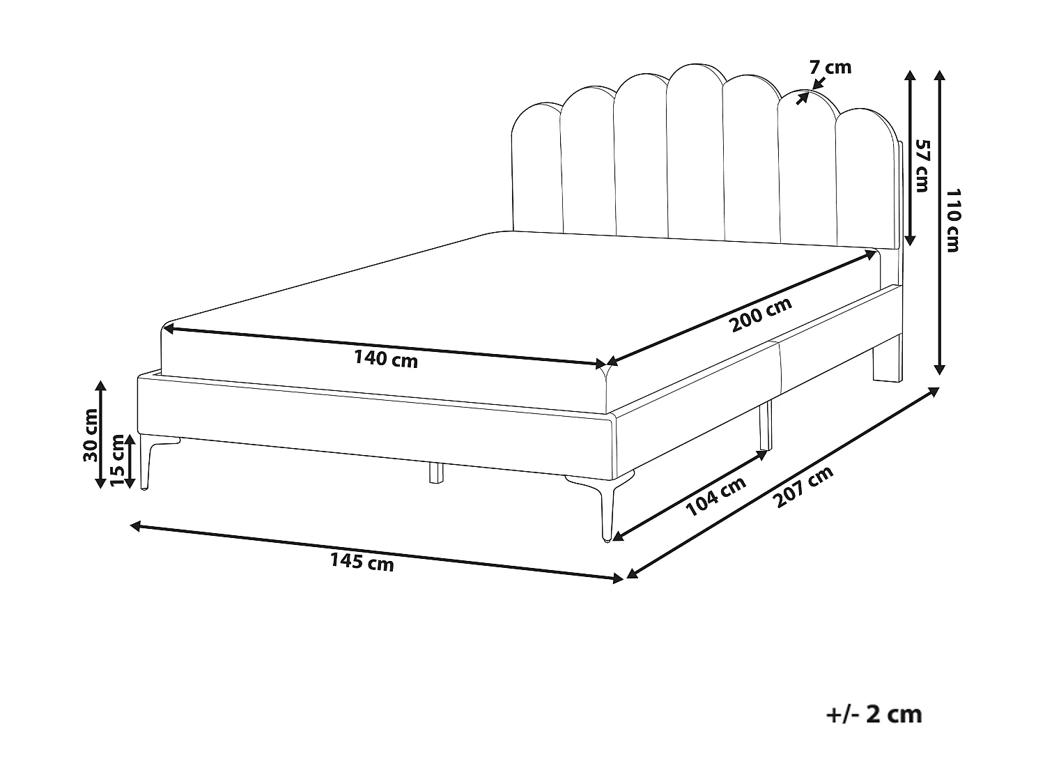 Lit avec sommier Velours SAUVIAN 140 x 200 cm Taupe